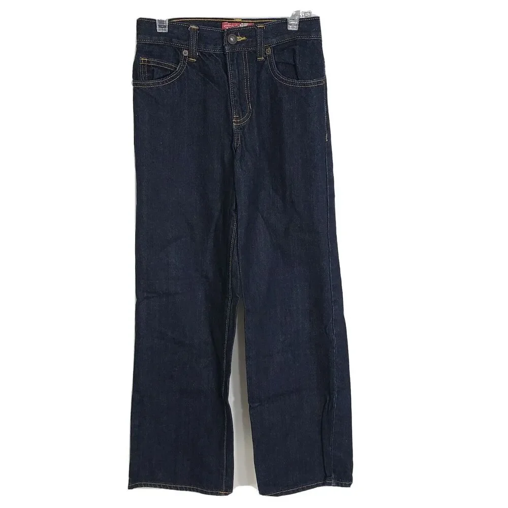 Old Navy Boys Jeans Regular Size 12 Slim Straight Adjustable Waist Dark Blue Was